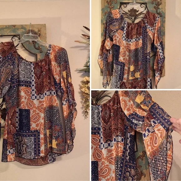New Directions Multicolor Patchwork Blouse. Excellent Condition NWOT Size Med - Picture 4 of 9